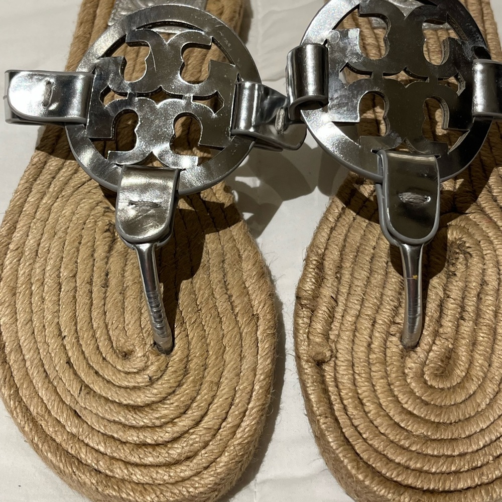Tory Burch Silver Logo Espadrille Slide - Picture 2 of 4